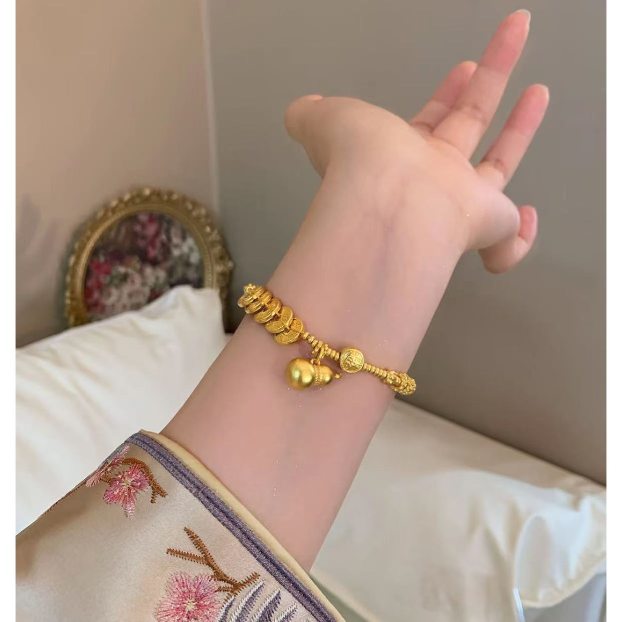 非金属玻璃手链 五帝币盘缠满葫芦手链H3457