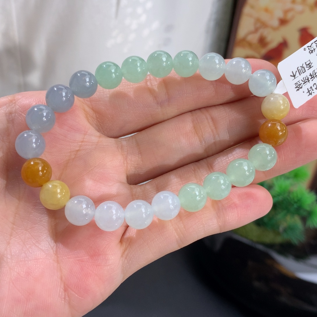 翡翠未镶嵌手串卡8胶润多宝手串