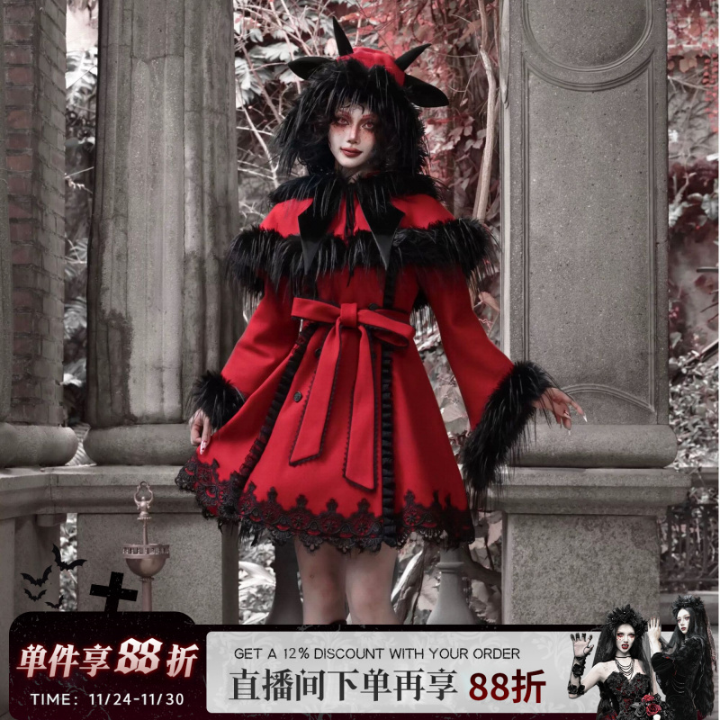 【新年颂歌】 哥特暗黑系斗篷蝙蝠领呢大衣圣诞节外套长袖秋冬日常