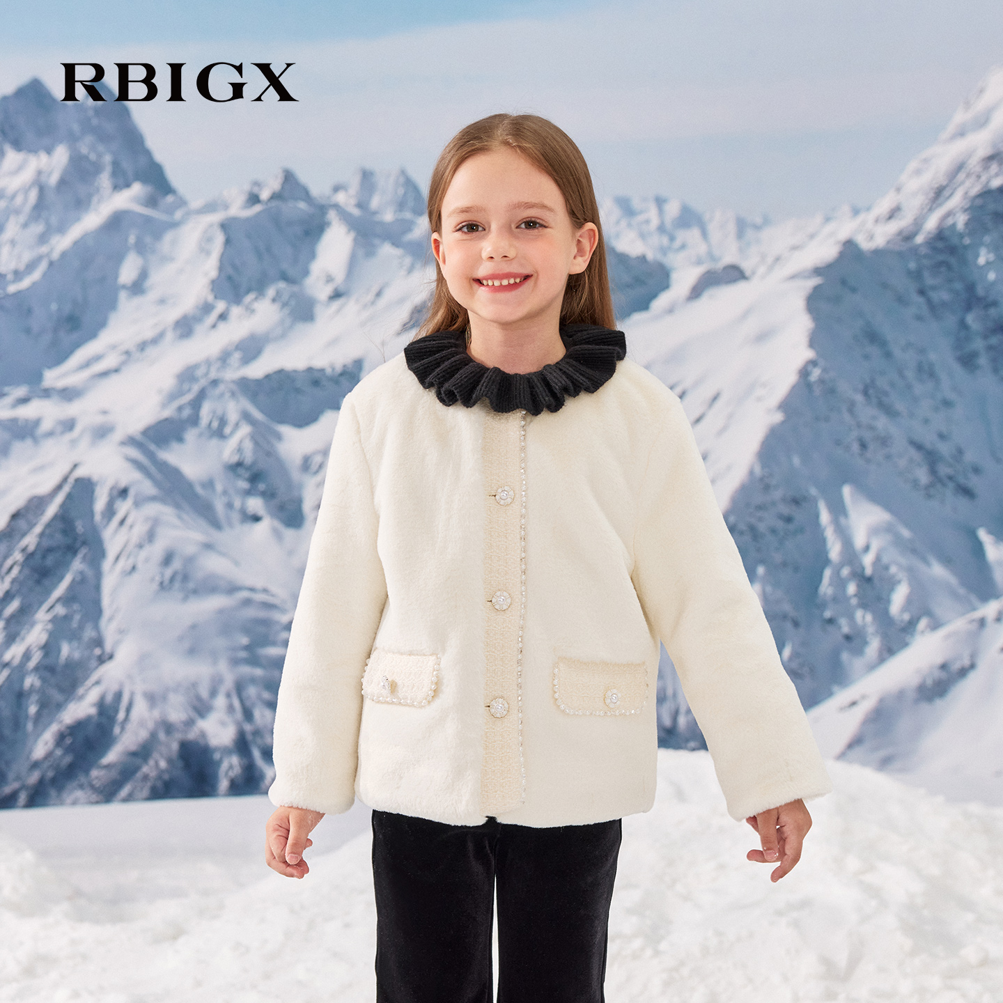 RBIGX瑞比克童装2025冬季新款小香风保暖甜美皮草外套
