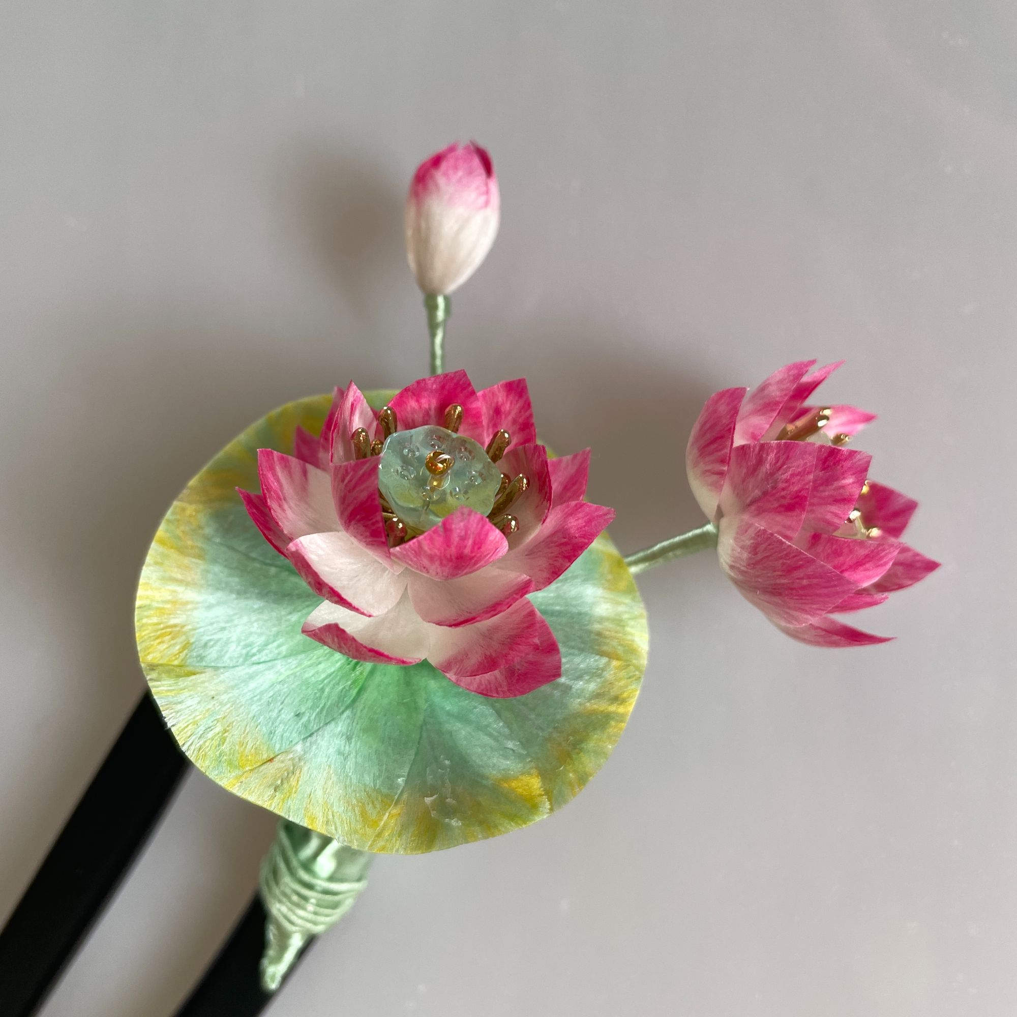 非遗绒花荷花 发簪新中式汉服旗袍配饰送礼物盘发发簪