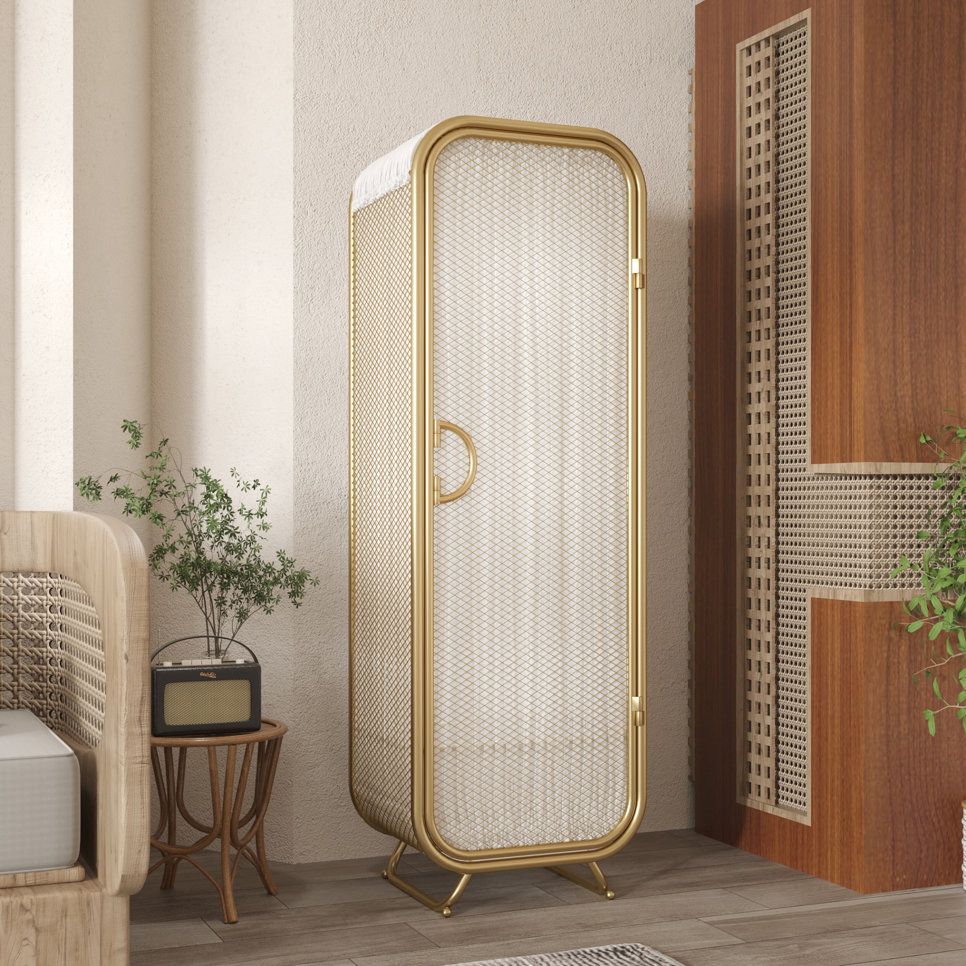  ins轻奢儿童女生环保铁艺装饰柜卧室客厅拐角转角床边小型挂衣柜