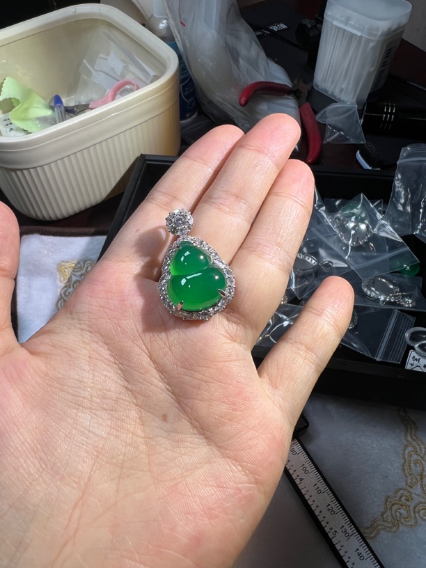 玉髓葫芦吊坠天然玉石挂件s925银镶嵌轻奢百搭