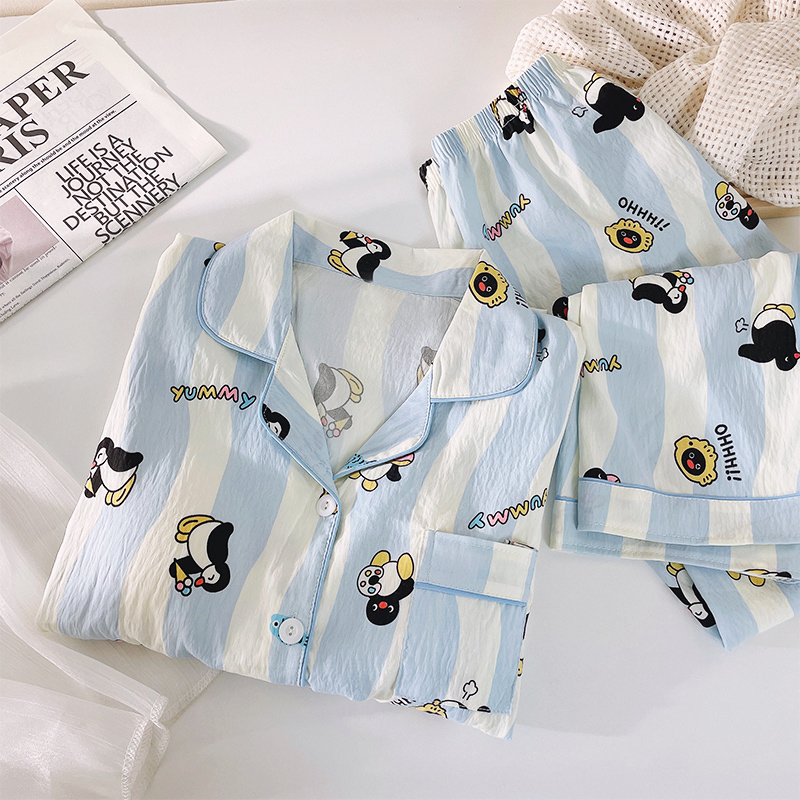 云朵棉春夏女睡衣长袖长裤开衫大码甜美两件套装卡通ins风家居服