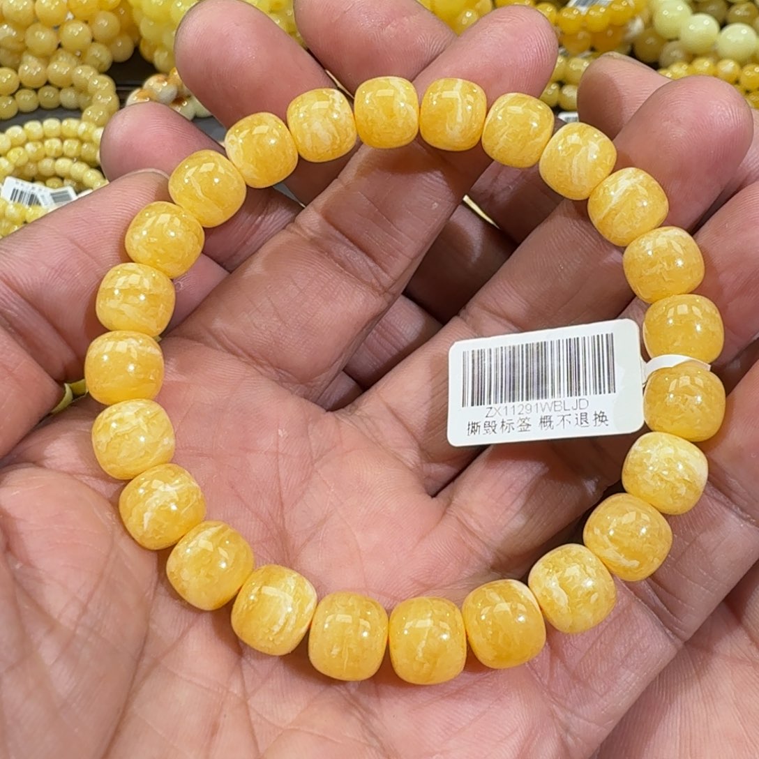 琥珀手链未镶嵌10m焦皮同料老型橘黄蜡串14.7