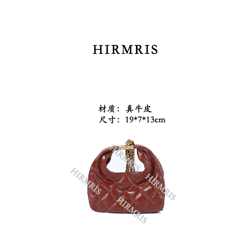 HIRMRIS手工真皮包550357-焦糖 hb 小双链条香焦糖色迷你
