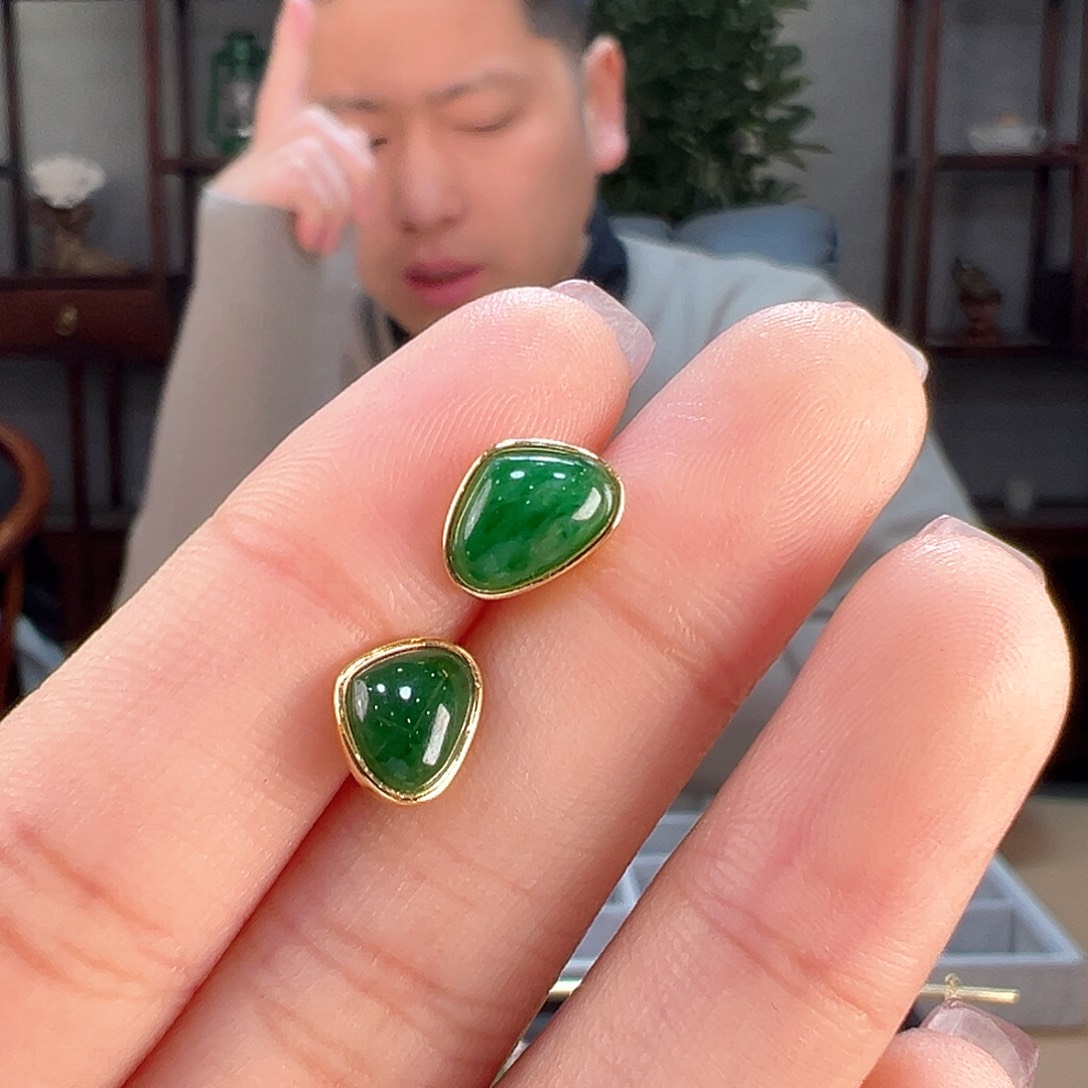 翡翠耳饰银S925镶嵌耳环12