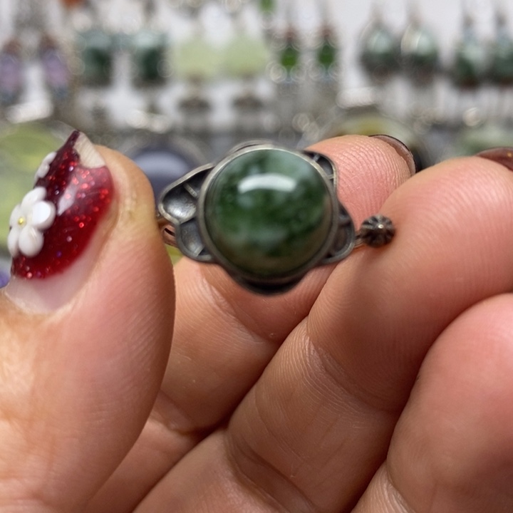 蛇纹石玉戒指银S925镶嵌