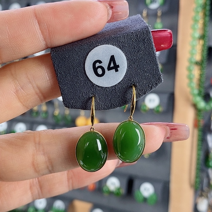 和田玉耳饰18K金镶嵌