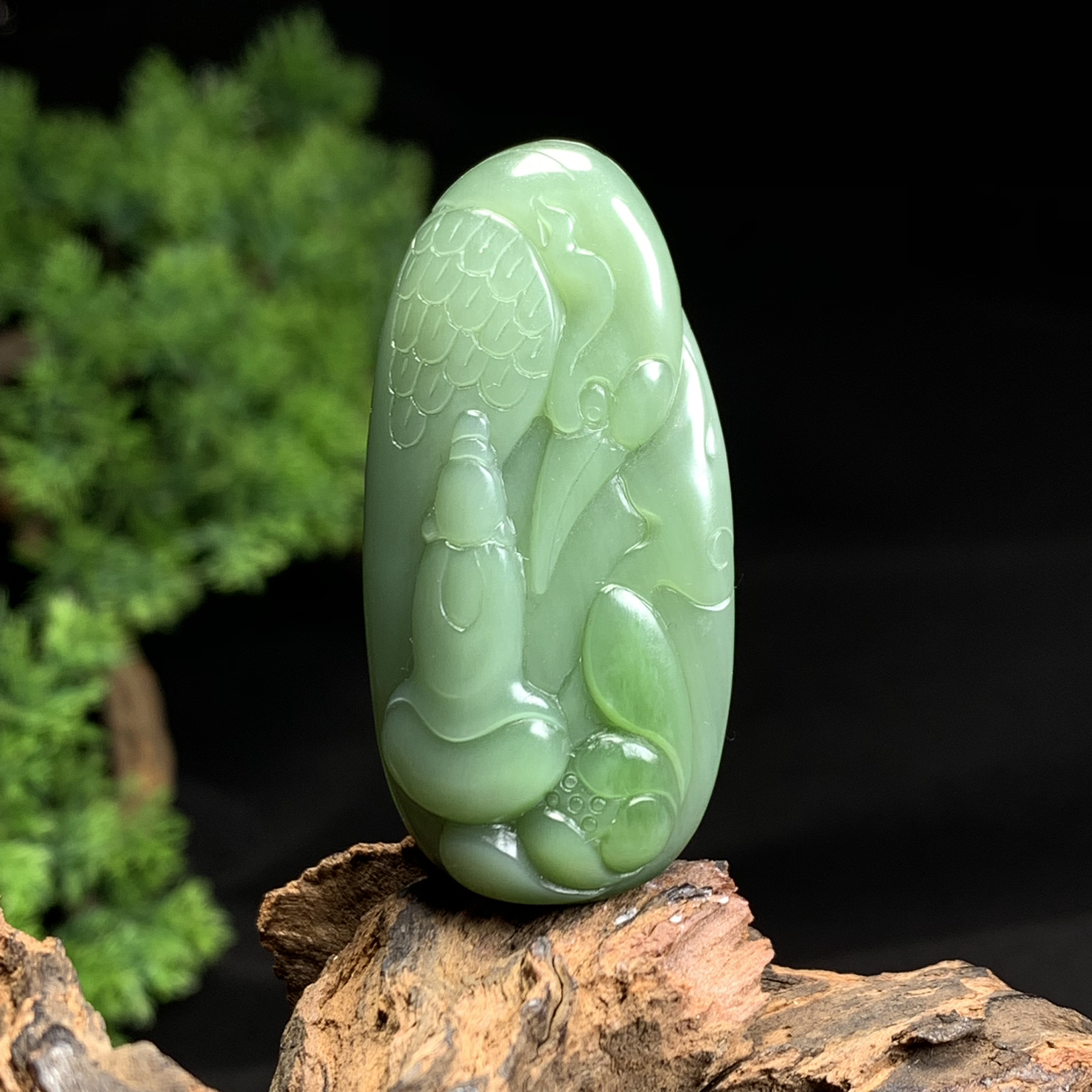 天然和田玉碧玉悟道吊坠尺寸50*25*12重量23克