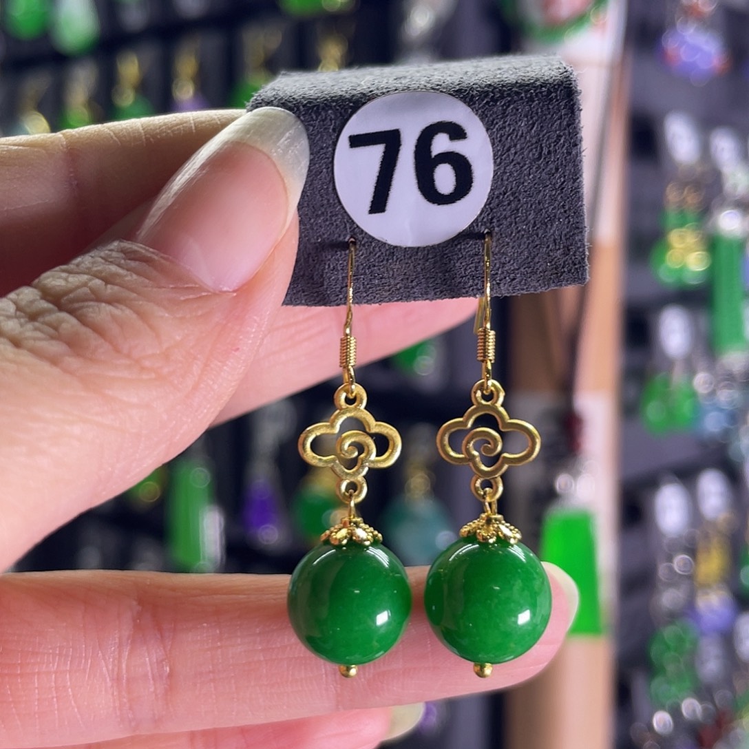 翡翠银S925镀金镶嵌耳饰76