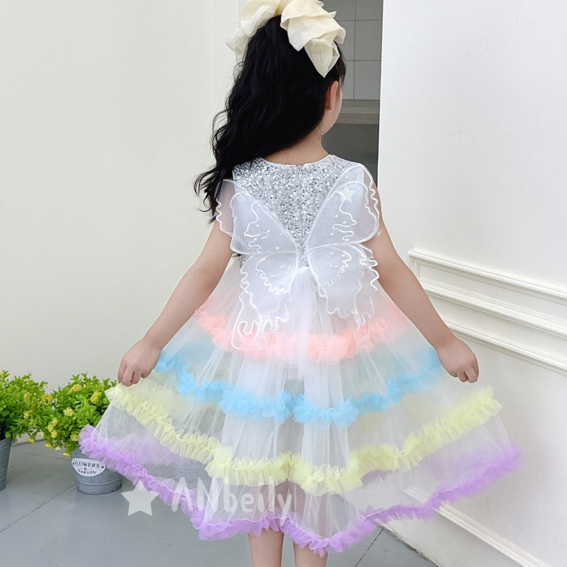 女童连衣裙夏装2025新款蝴蝶 款背心款无袖夏季公主裙蛋糕纱25023