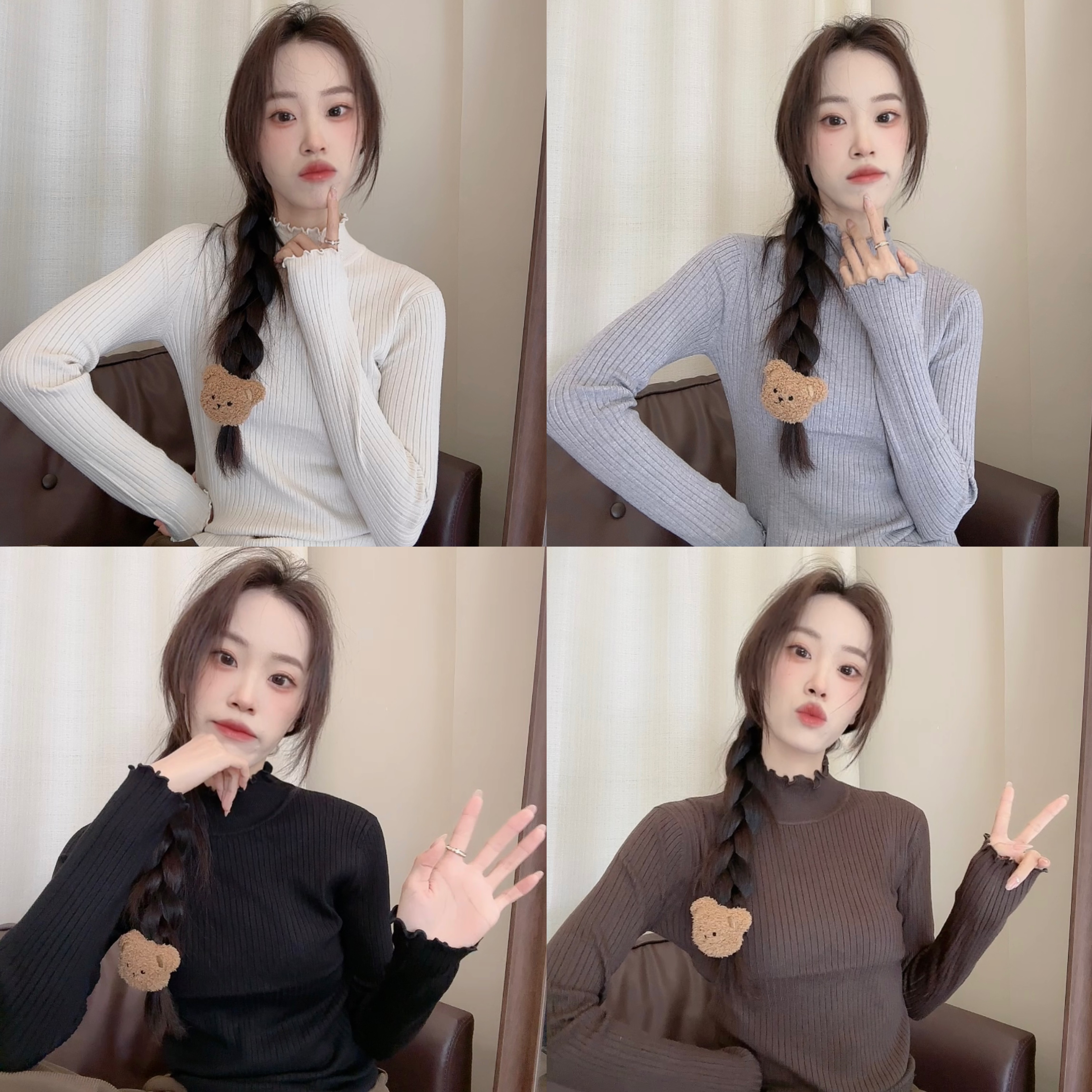 芬芬家-【半高领花边领针织衫】软糯针织打底衫女秋冬大衣内搭简约