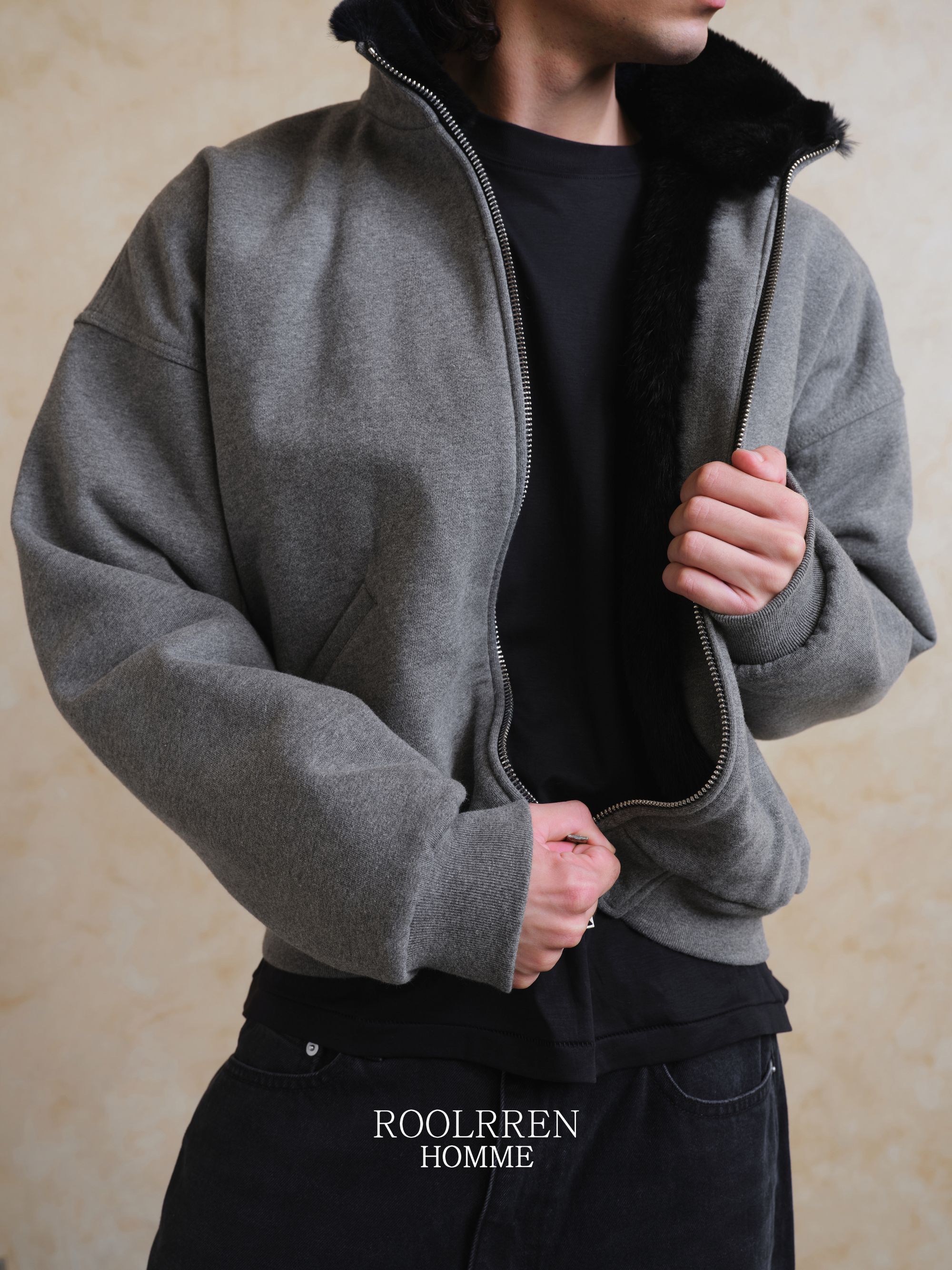 ROOLRREN 进口安哥拉獭兔毛领重磅【5斤重】皮草加厚保暖针织外套