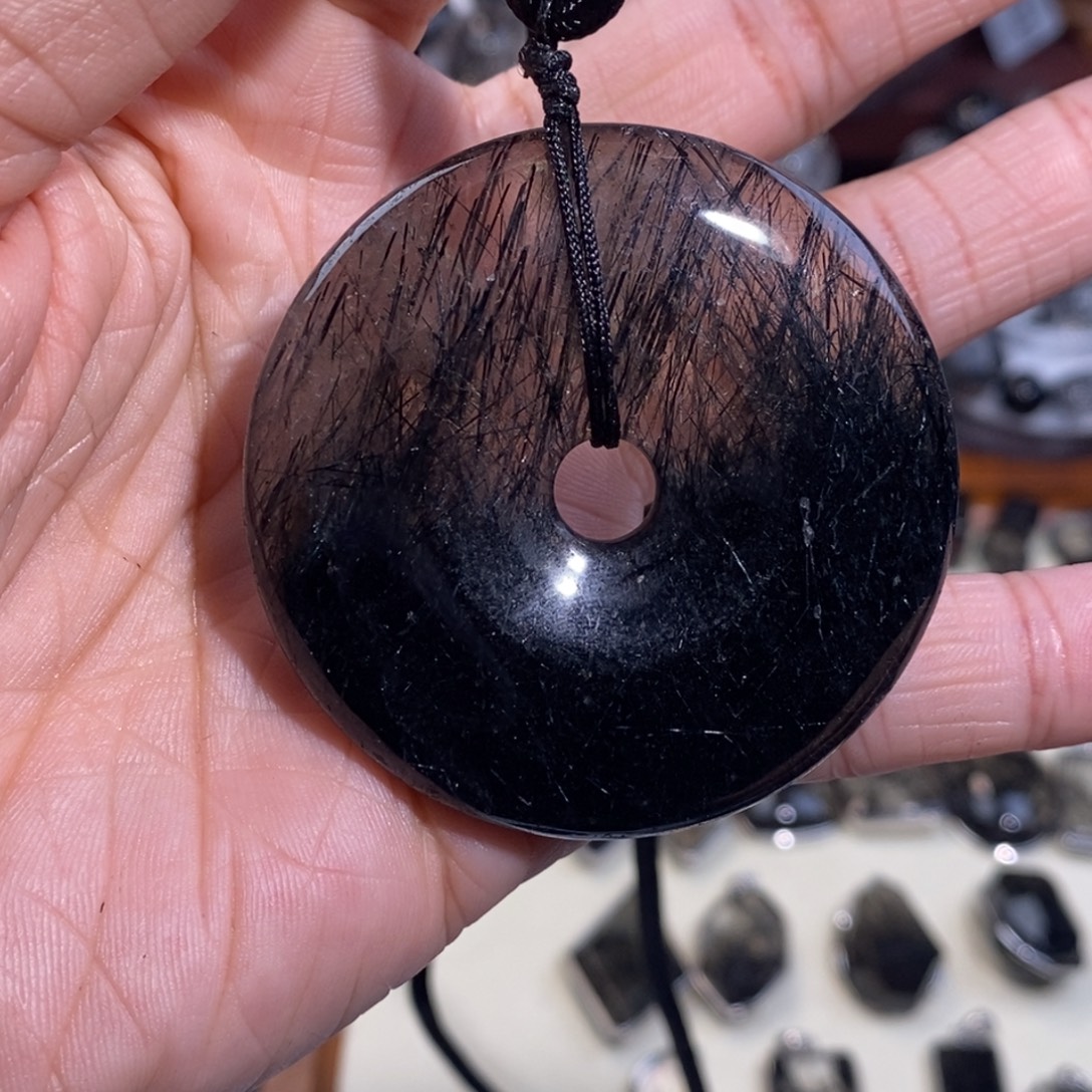 手链未镶嵌水晶黑发晶聚宝盆平安扣51×9全透体满发顺发