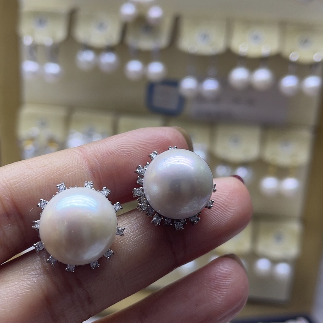 耳饰银S925镶嵌淡水珍珠