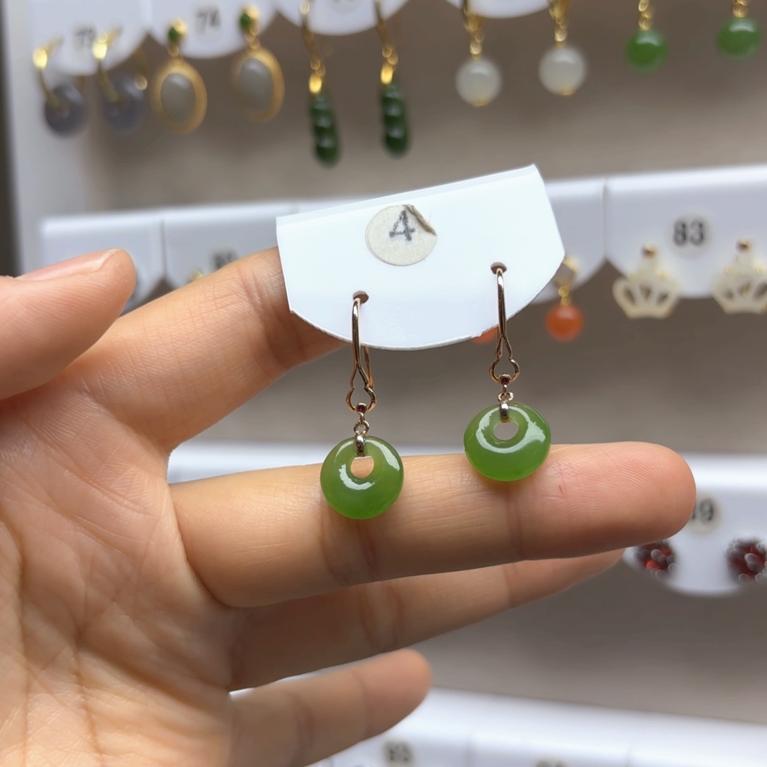 和田玉耳饰18K金镶嵌