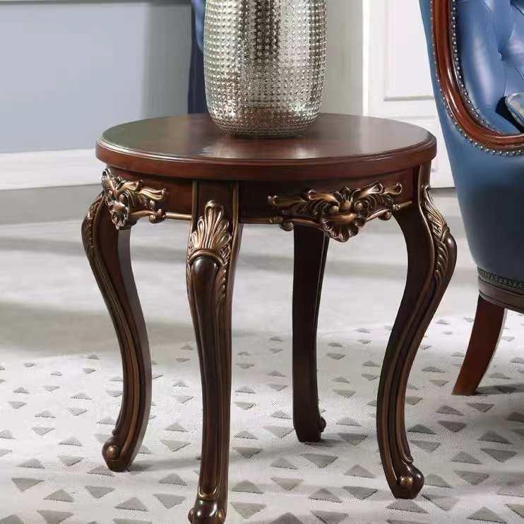 百瑞新美式实木圆几客厅沙发中间小茶几简约边几圆形桌-MKJY-YXCJ