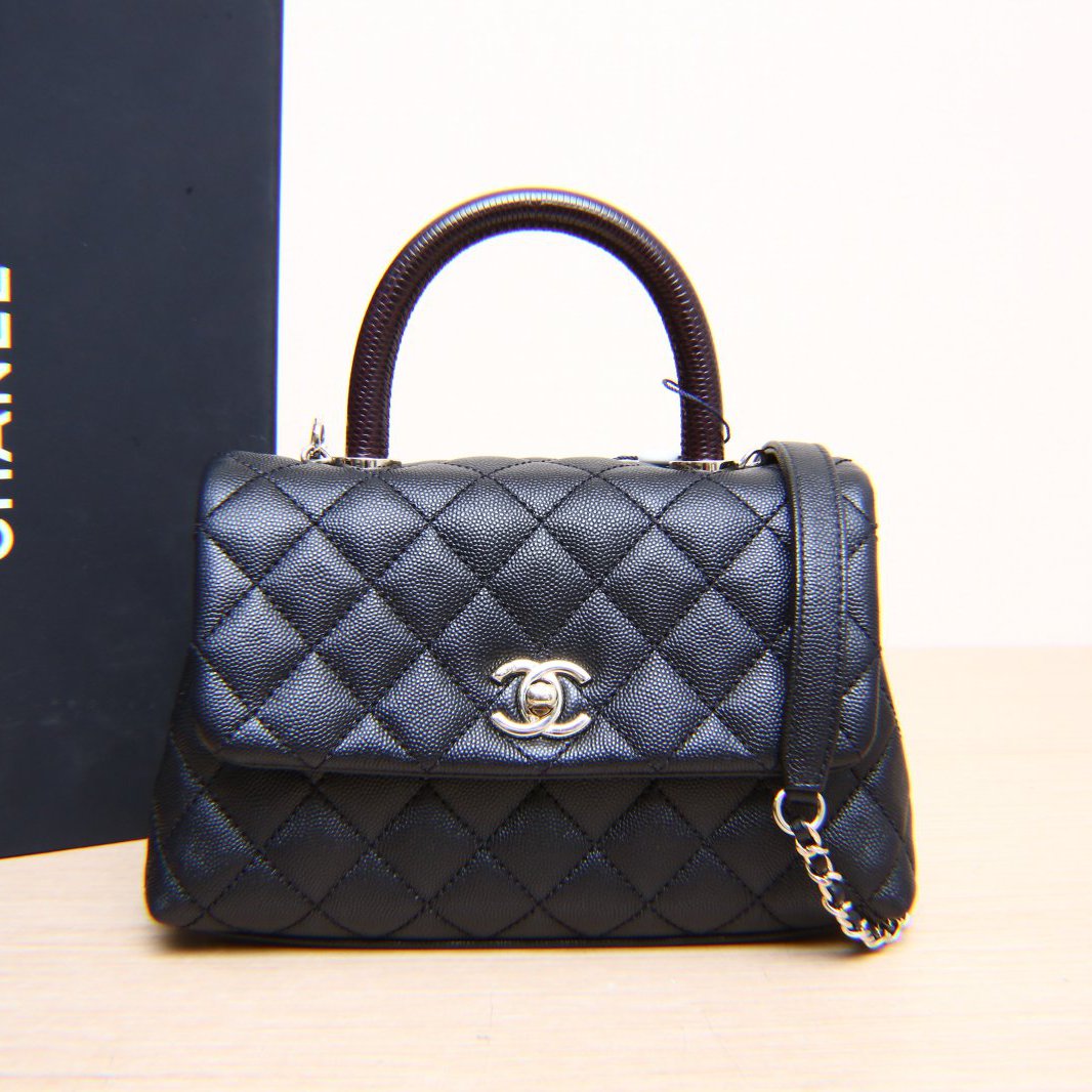 95新 Chanel/香奈儿 小花姑姑639445Coco Handle 小号 黑色 30开