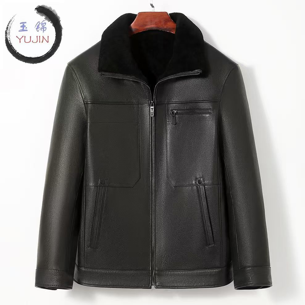 玉锦真皮男装山羊皮澳洲进口羊毛内胆时尚休闲款男外套