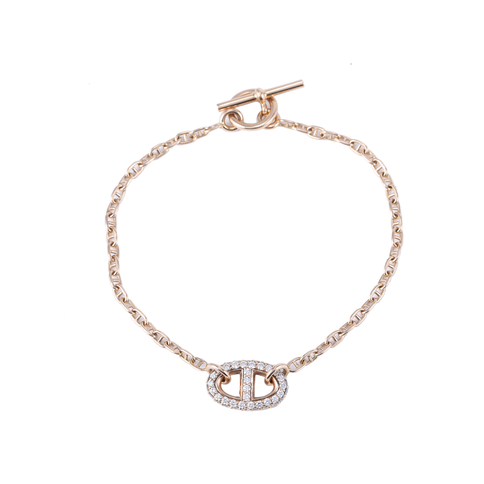 99新 Hermes/爱马仕 小花柳 猪鼻子 手链 玫瑰金拼钻石 SH