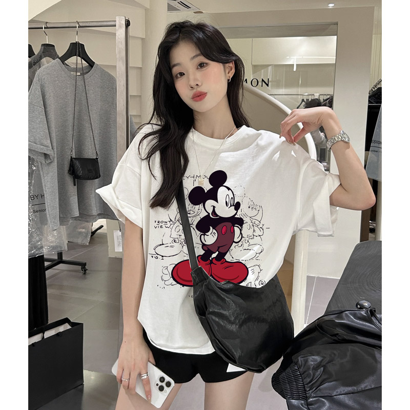 2026夏季卡通米奇百搭潮牌t恤ins设计感纯棉短袖休闲女装情侣上衣