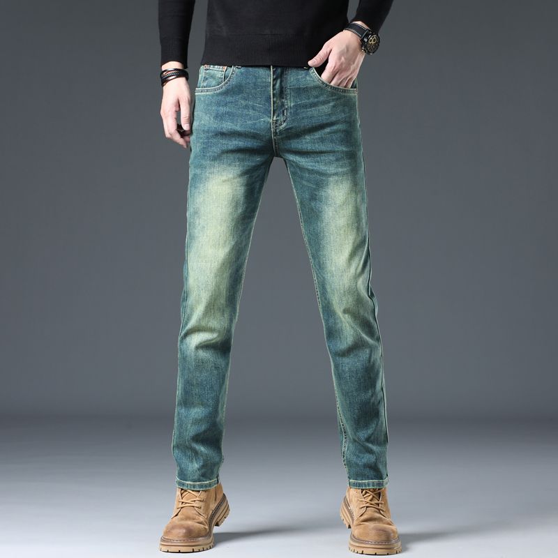 日系复古怀旧韩版修身直筒男牛仔裤百搭弹力重工水洗牛仔裤男A25
