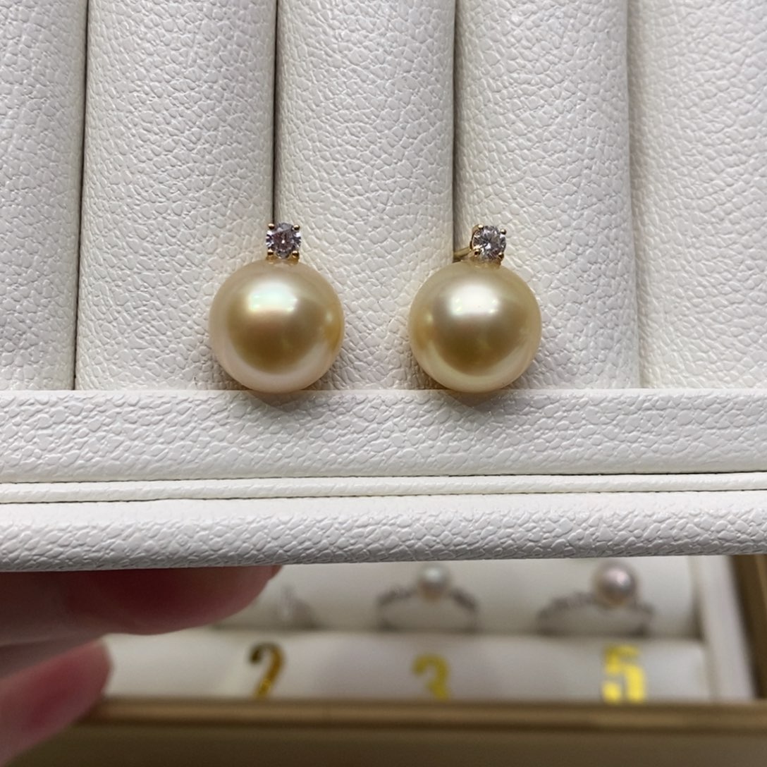 海水珍珠耳饰18K金镶嵌11-12