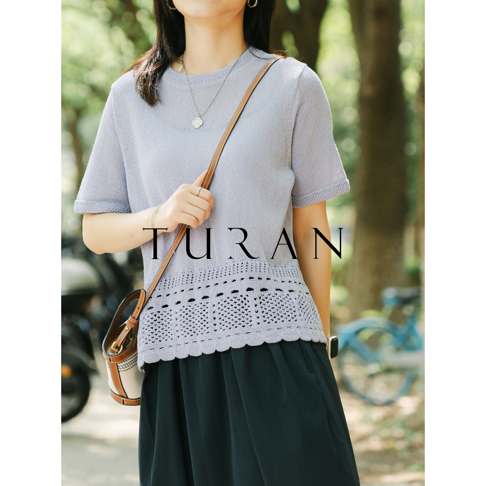 手钩花边进口和纸纱波西米亚度假风镂空工艺针织轻薄上衣TRTG0936