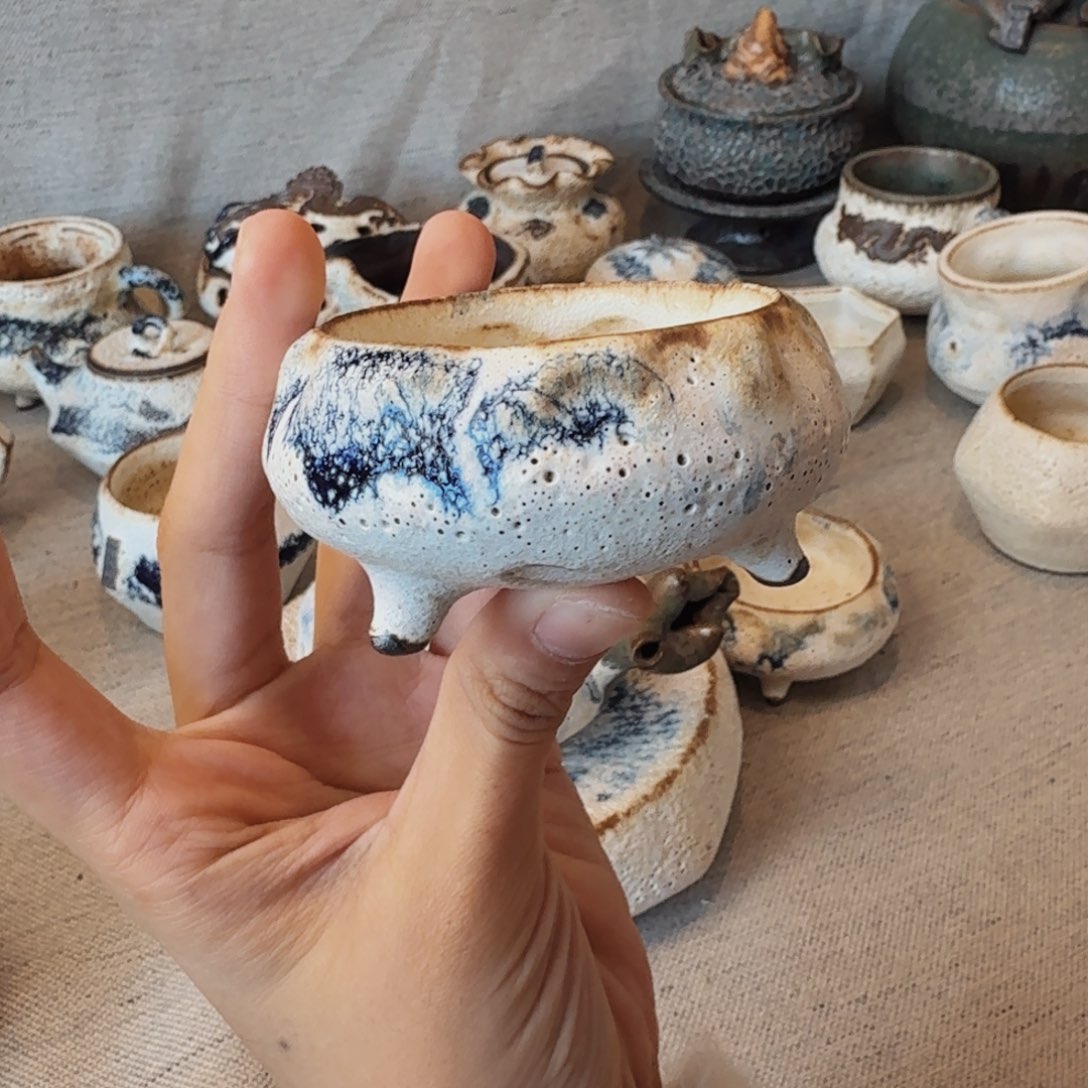 粉引三足单杯一个一个