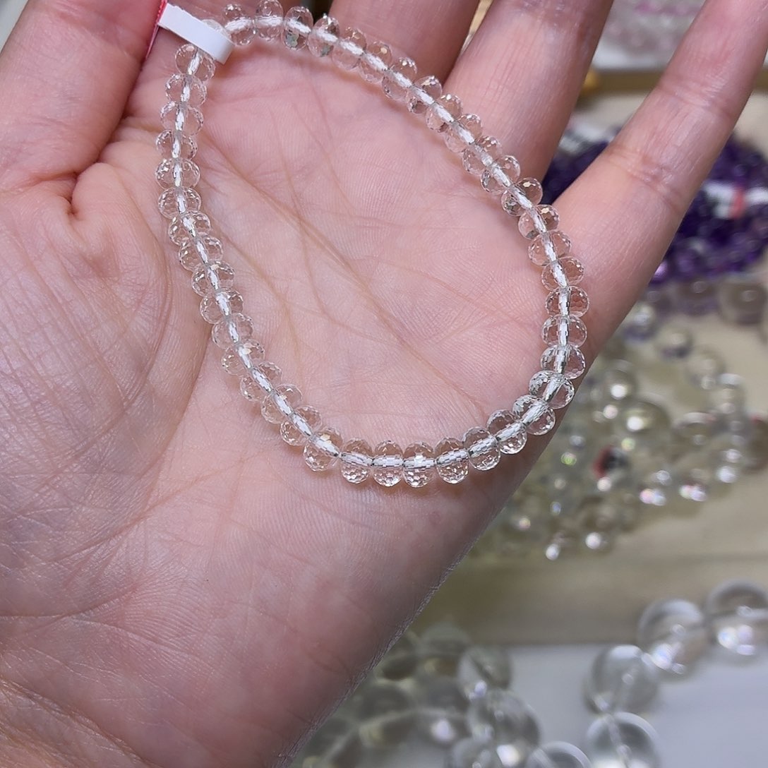 玉巴西白水刻面卡6mm手串