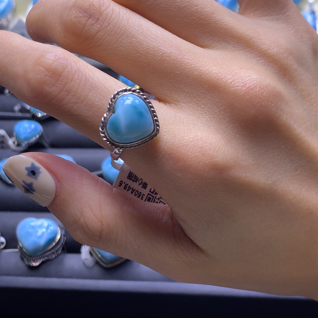 针钠钙石（海纹石）未镶嵌戒指爱心戒指色差略异