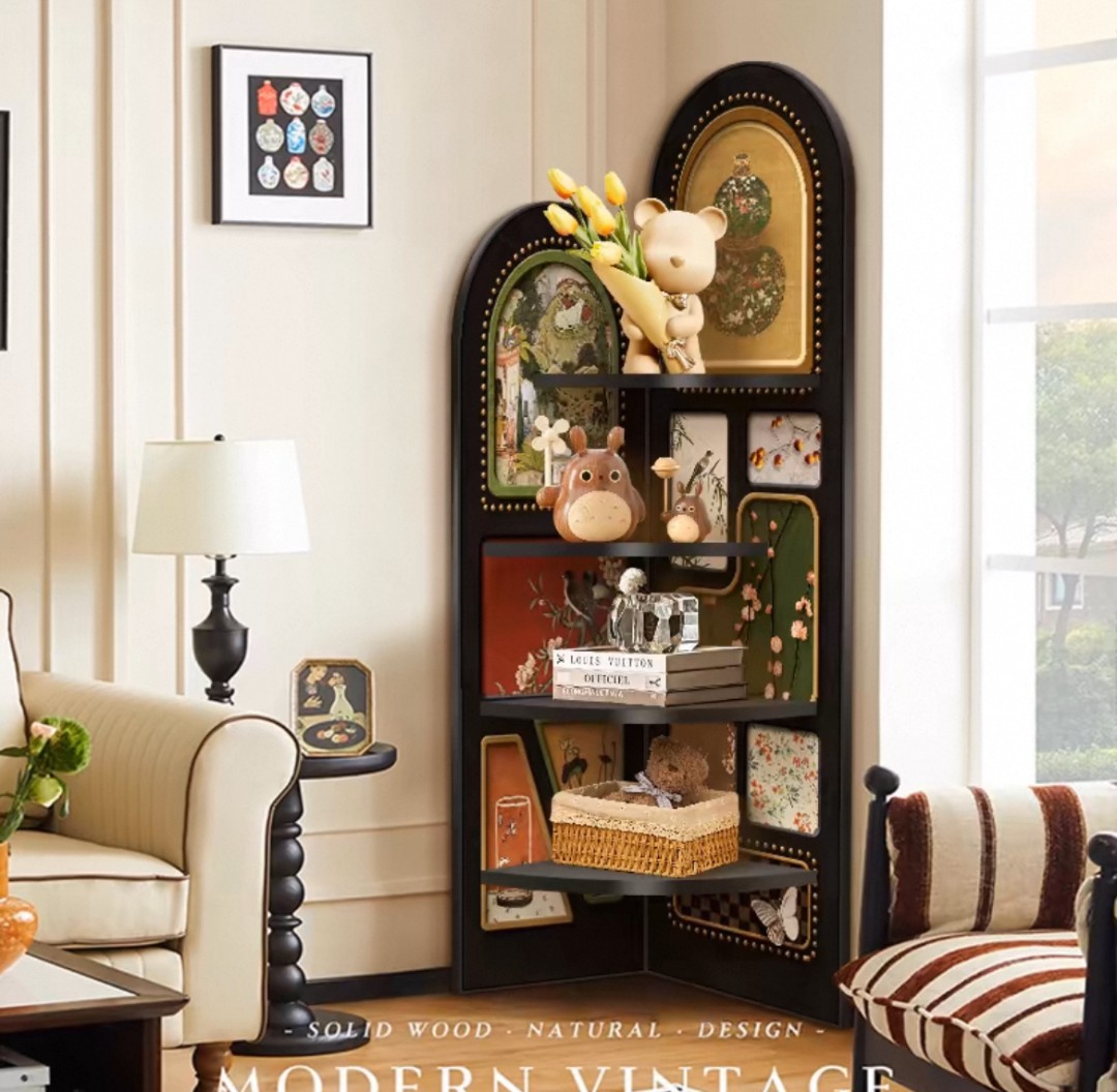 AD-002中古风落地摆件客厅电视柜旁边墙面转角置物架三角柜捡漏2