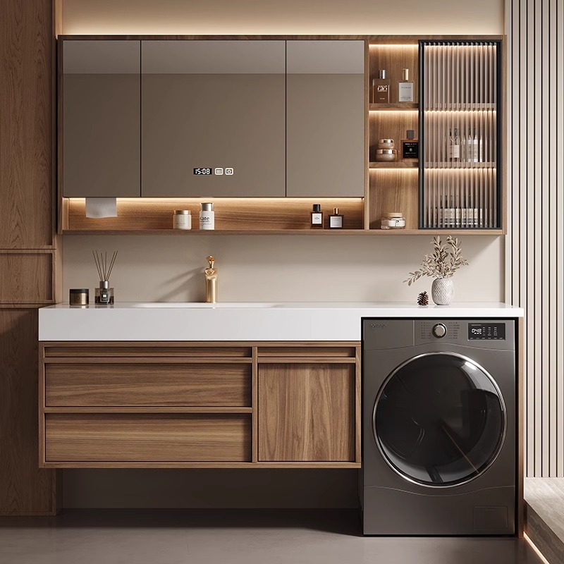 卫生间洗衣机一体岩板浴室柜组合洗漱台洗脸盆定制