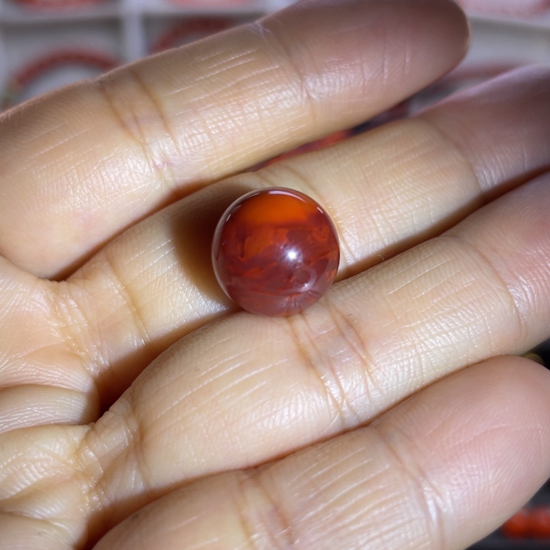 南红玛瑙珠宝奇石未镶嵌火焰纹圆珠配饰尺寸12.5mm