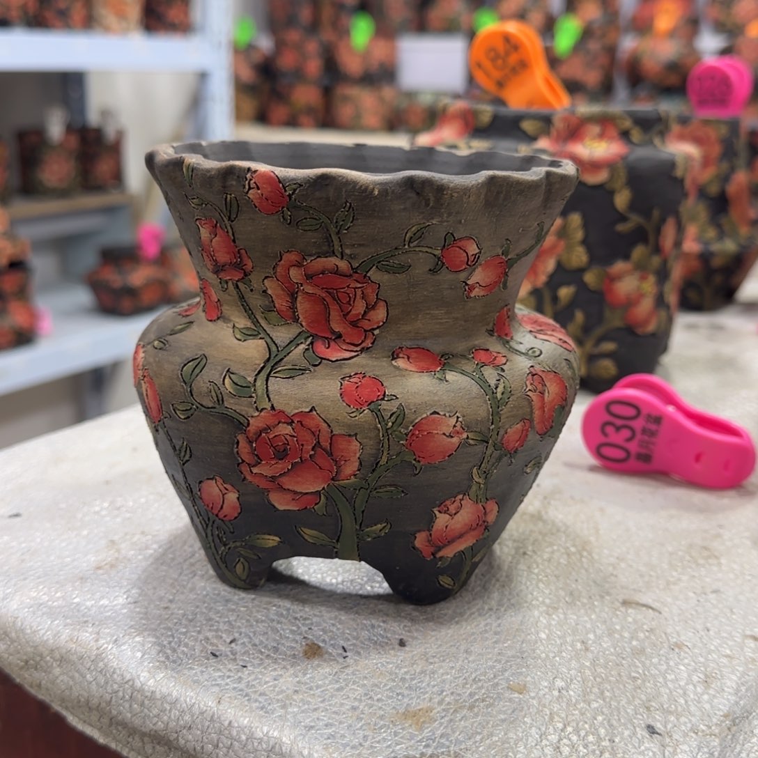 暖***暖紫砂花盆精品多肉手绘花盆