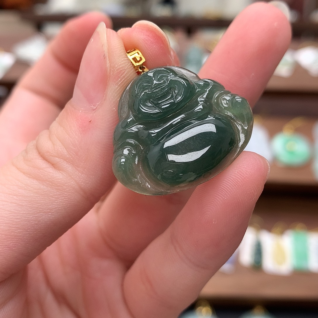 翡翠吊坠(不含链)18K金镶嵌