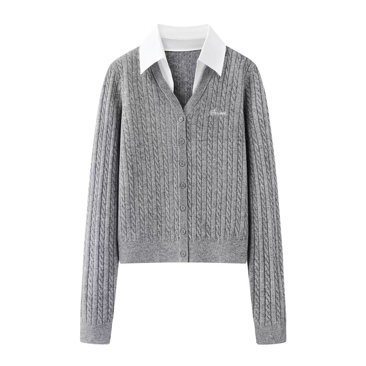 艾家针织毛针织衫百褶裙学院风套装1150