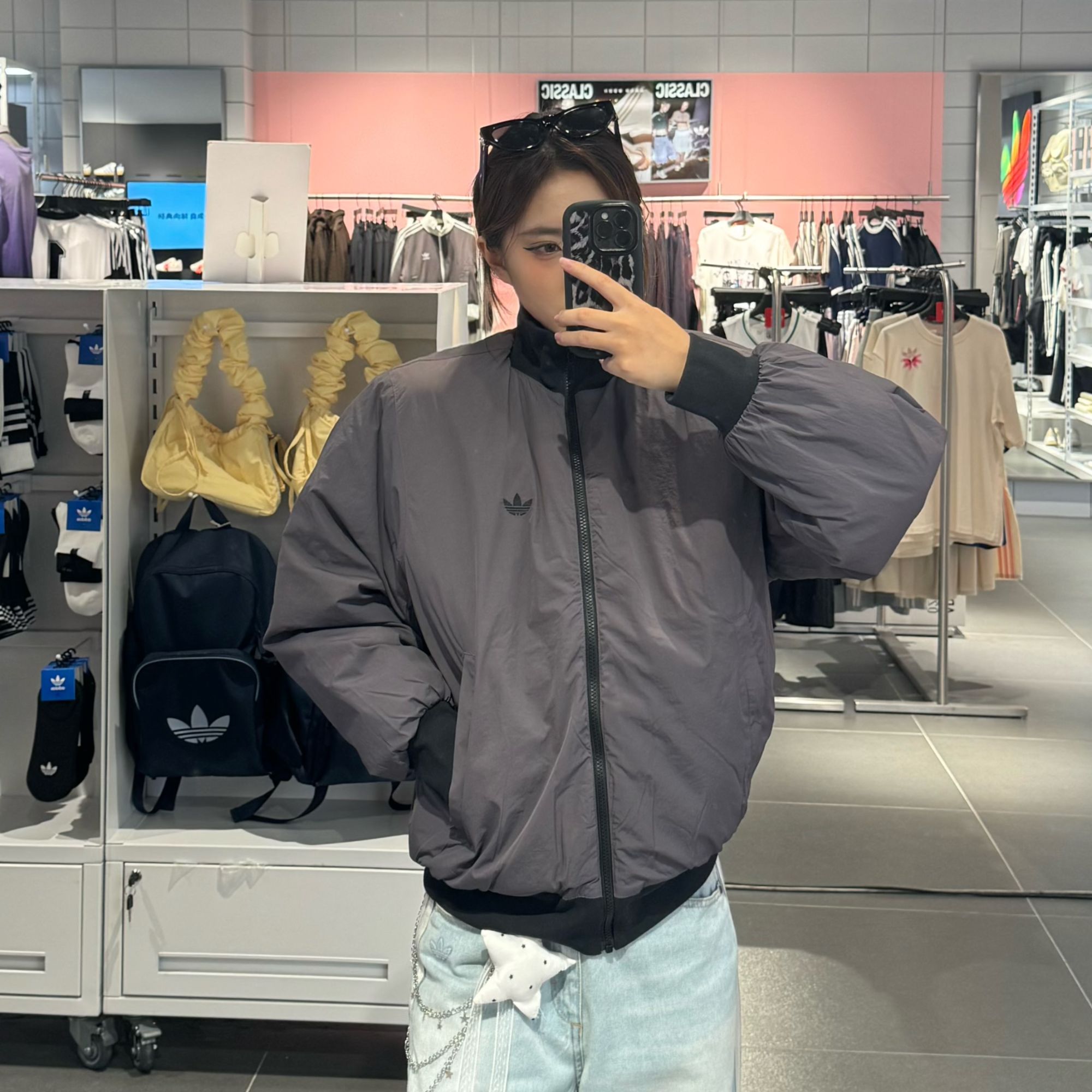 ADIDAS三叶草 保暖飞行员立领运动棉服 NYLON BOMBER JW0980