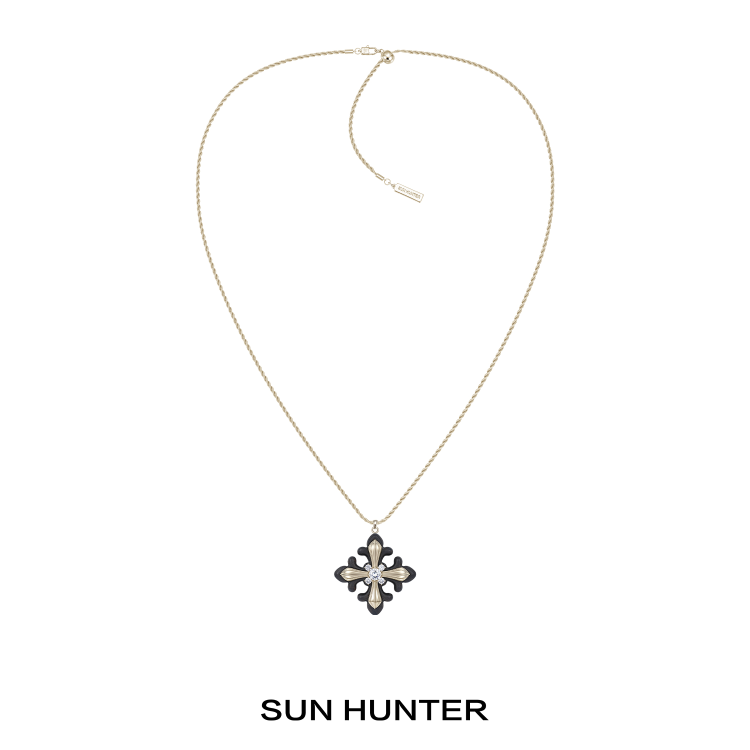 铜合金项链 三横SUN HUNTER原创木质金属鸢尾花毛衣链复古女