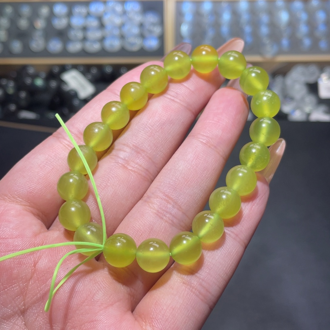 企***翔岫玉未镶嵌手链青提手链9mm