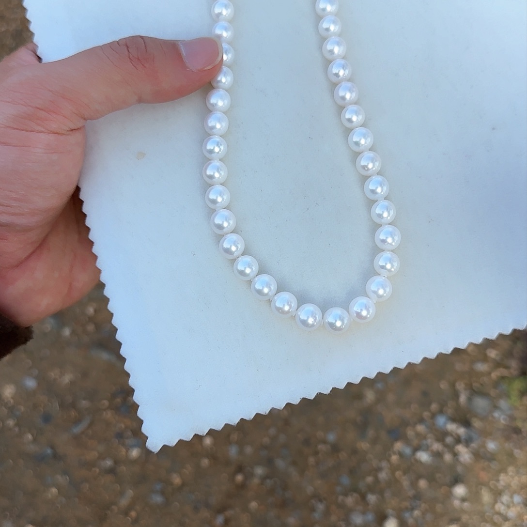 淡水珍珠颈饰银S925镶嵌8-9无核极光镜面正圆白亮