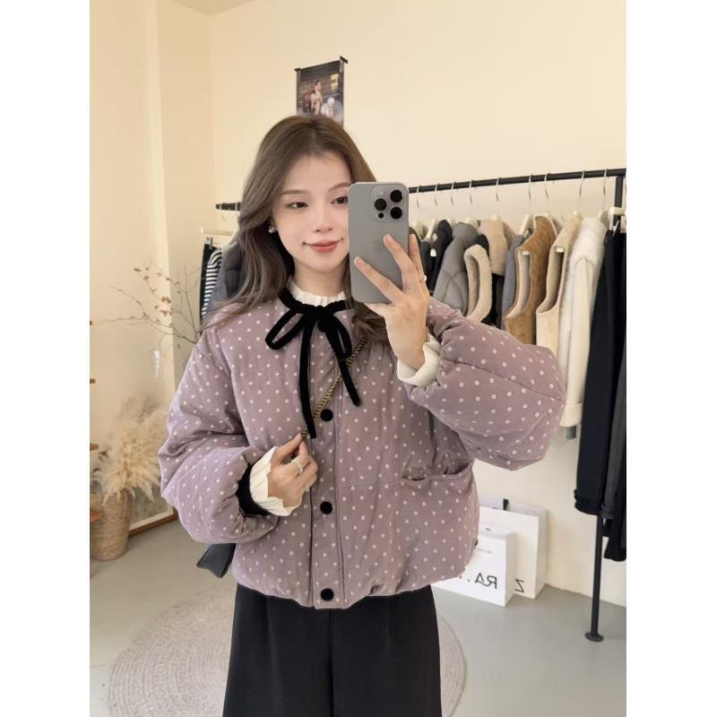 【小花朵】韩系百搭领口系带短款羽绒服Y3351（不可机洗）