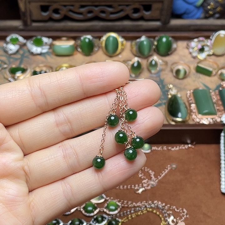 和田玉（碧玉）银S925镶嵌吊坠(赠链)耳环