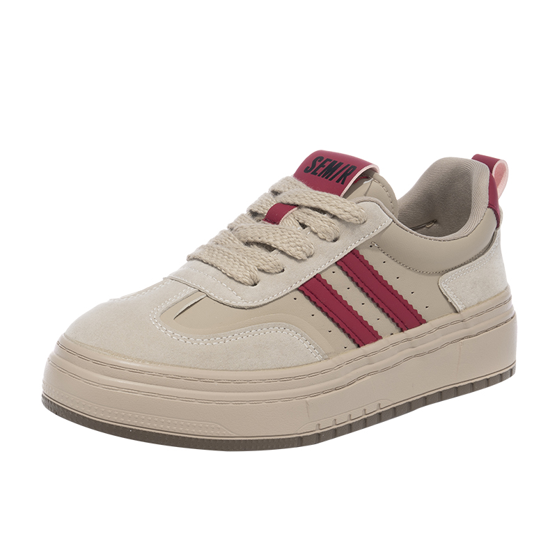 1060 米色SEMIR春季新款女鞋超纤皮厚底圆头休闲鞋系带低帮板鞋女