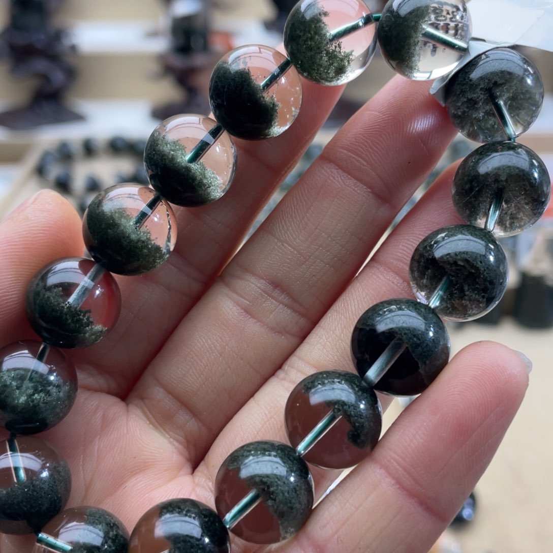 水晶手串未镶嵌绿幽灵聚宝盆手串