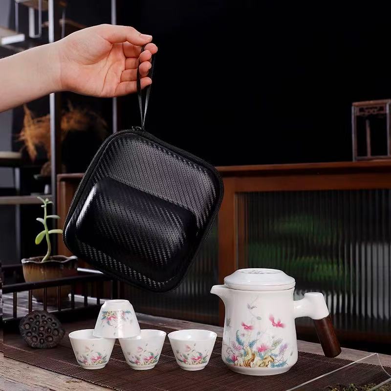BY021虞美人便携旅行茶具套装快客杯一壶四杯户外车载旅游泡茶壶