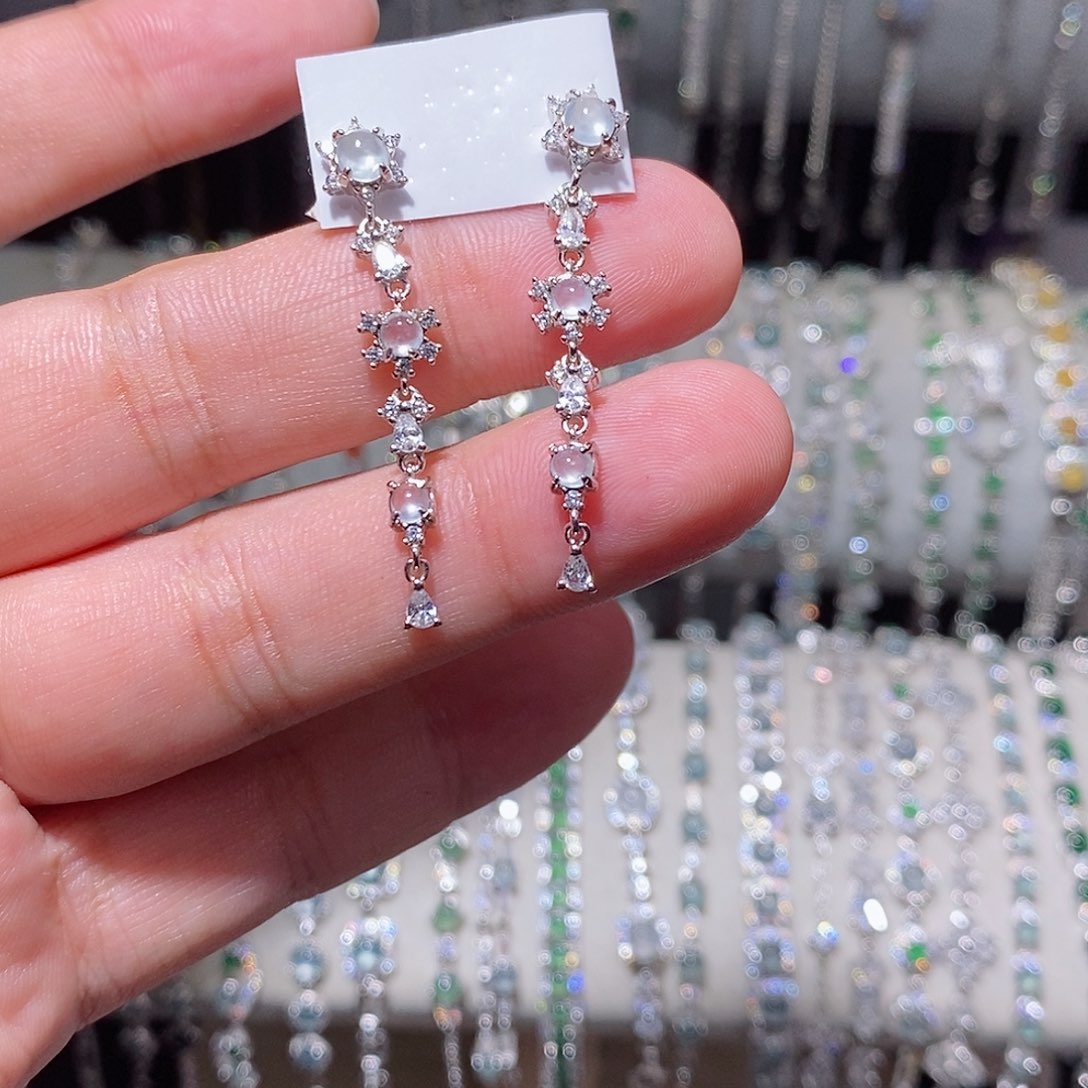 银S925镶嵌翡翠耳饰k j h h