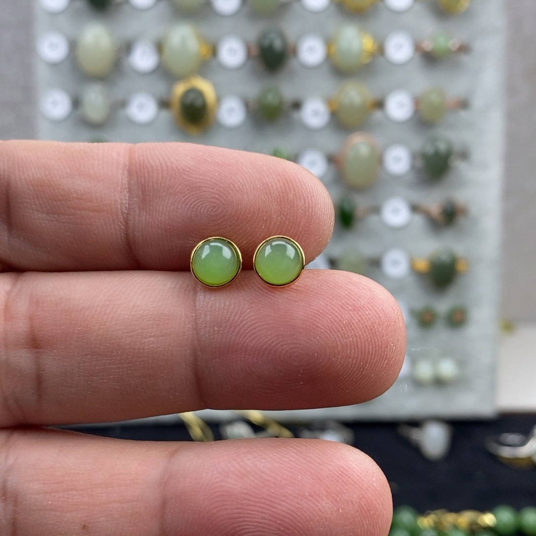 和田玉（碧玉）银S925镀金镶嵌戒指