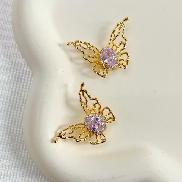 左夕P1063【1个金底粉蝶影通孔】高保色铜镀银DIY配件